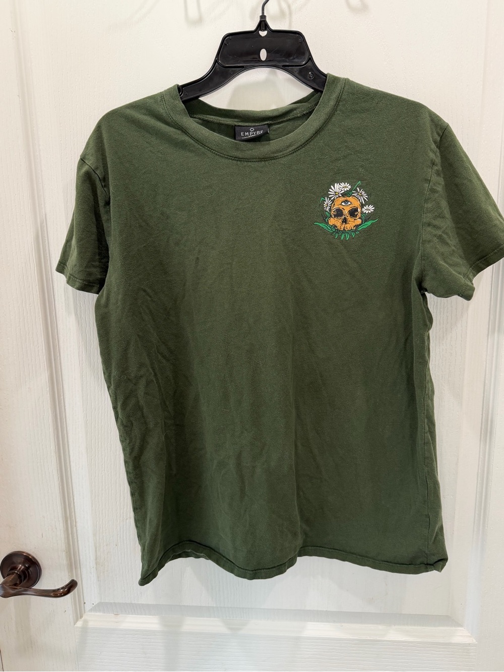 Empyre Olive Green Short-Sleeve Tee with Skull & Daisy Chest Graphic
